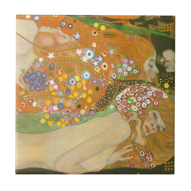 Wasserläufer II von Gustav Klimt, Jugendstil Fliese (Vorderseite)