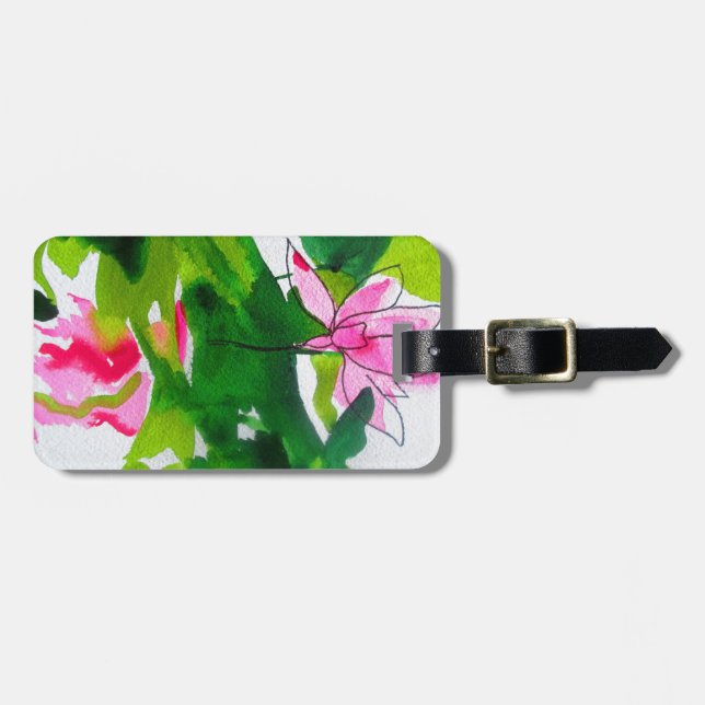 Wasserlilie abstrakte Aquarell Blume Gepäckanhänger (Vorderseite horizontal)