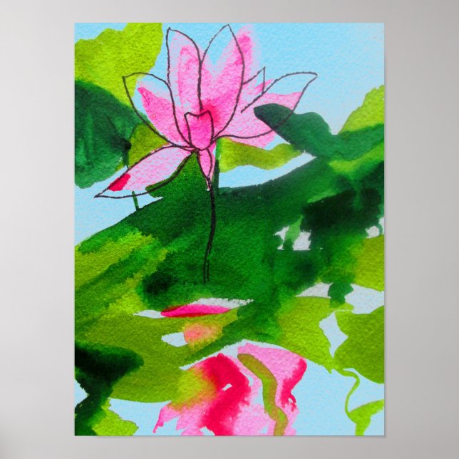 Wasserlilie Aquarell abstrakte Kunstwerke Poster (Vorne)