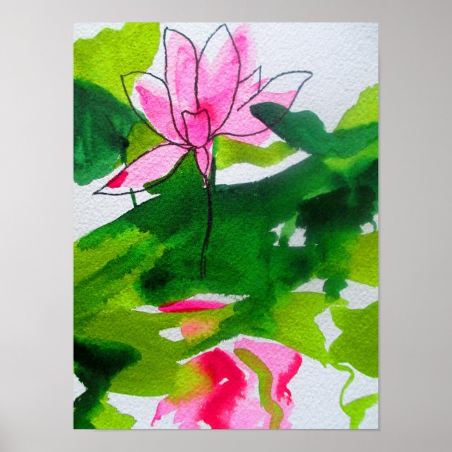 Wasserlilie Aquarell abstrakte Kunstwerke Poster (Vorne)