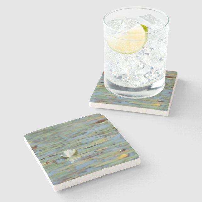 Wasserlilie Blume Watercolor Stone Untersetzer (Seitenansicht)
