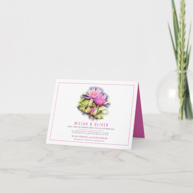 Wasserlilie botanische Kunst rosa benutzerdefinier Einladung (Vorderseite)