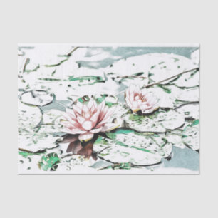 Wasserlilie entcoupage paper pond szene seidenpapier
