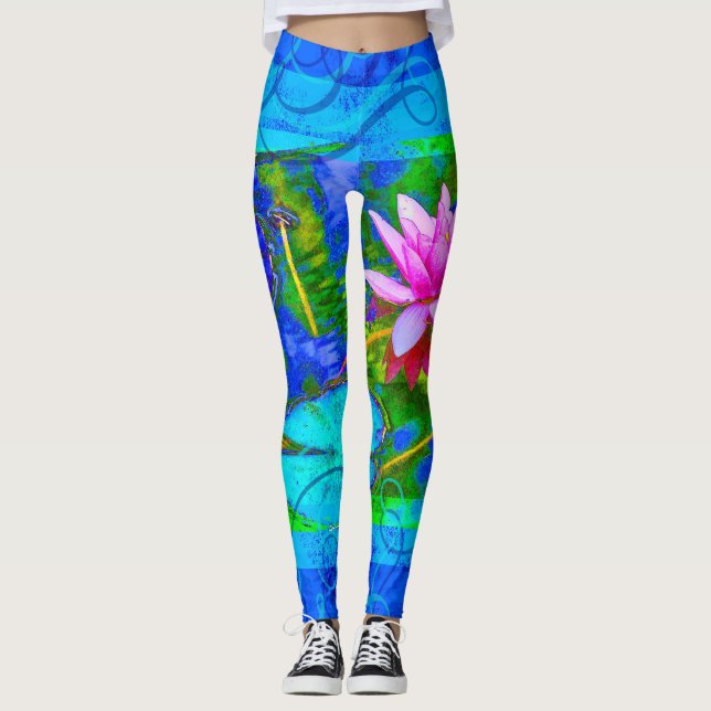 Wasserlilie-Lotos-Blüten-blauer YogaBliss Leggings (Vorderseite)