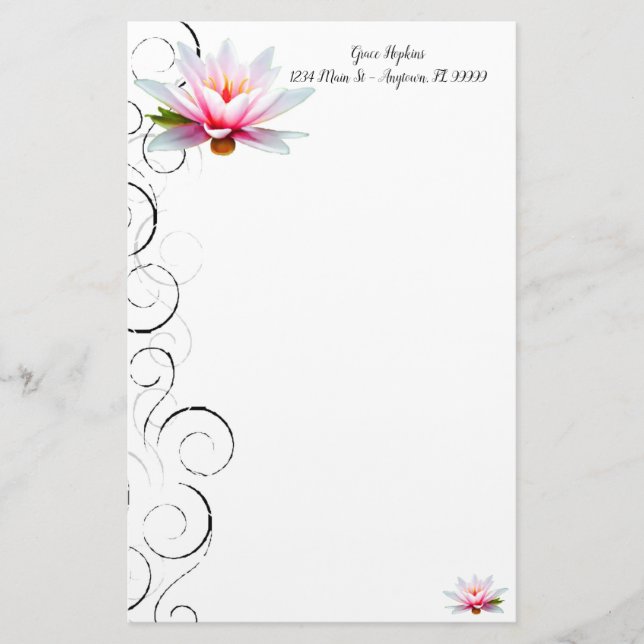 Wasserlilie Personalisiert Stationery Briefpapier (Vorderseite)