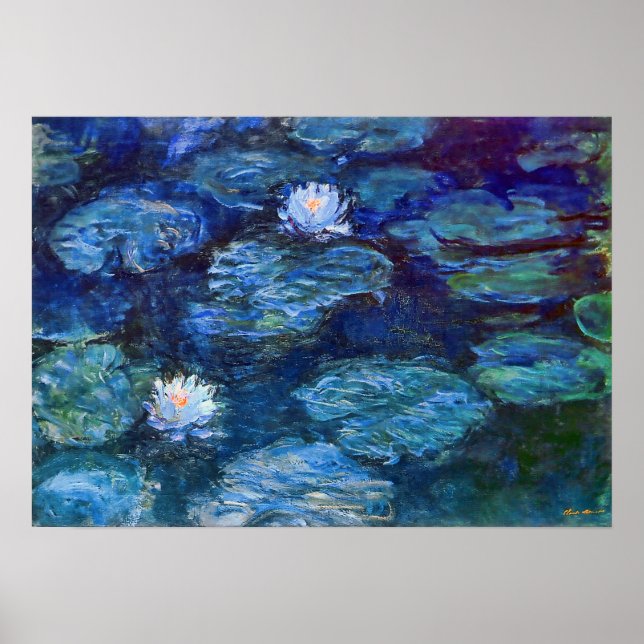 Wasserlilie Teich in Blau von Claude Monet Kunstvo Poster (Vorne)