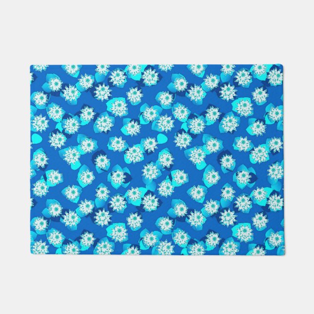 Wasserlilie, Türkis, Blau und Weiß Fußmatte (Vorderseite)