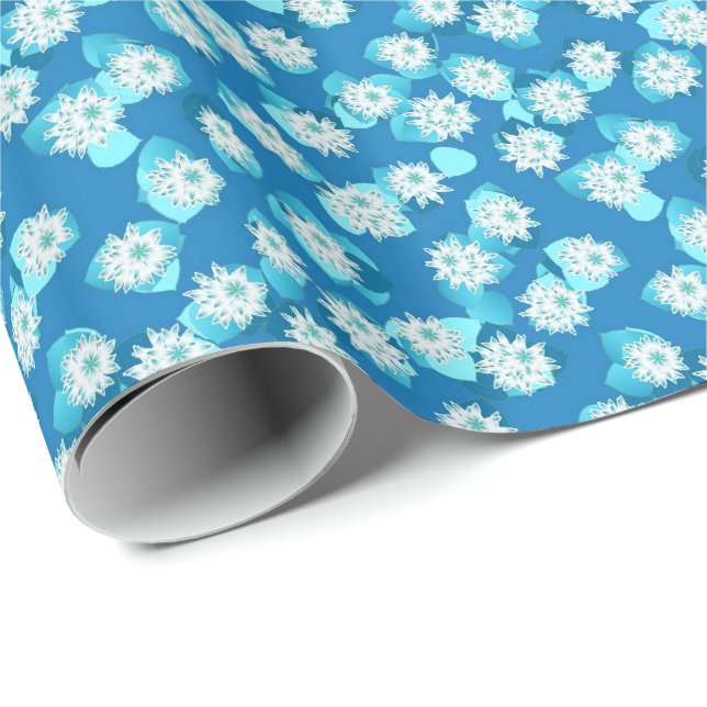 Wasserlilie, türkis, blau und weiß geschenkpapier (Rolleneckpunkt)