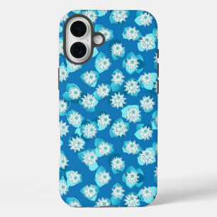 Wasserlilie, türkis, blau und weiß iPhone 16 plus hülle