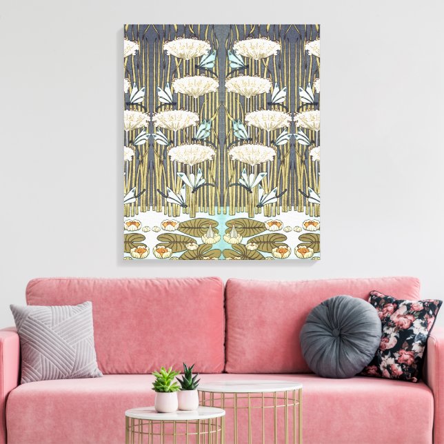 Wasserlilien, Libellen, Marsh Art Nouveau Leinwanddruck (Insitu (Wohnzimmer))