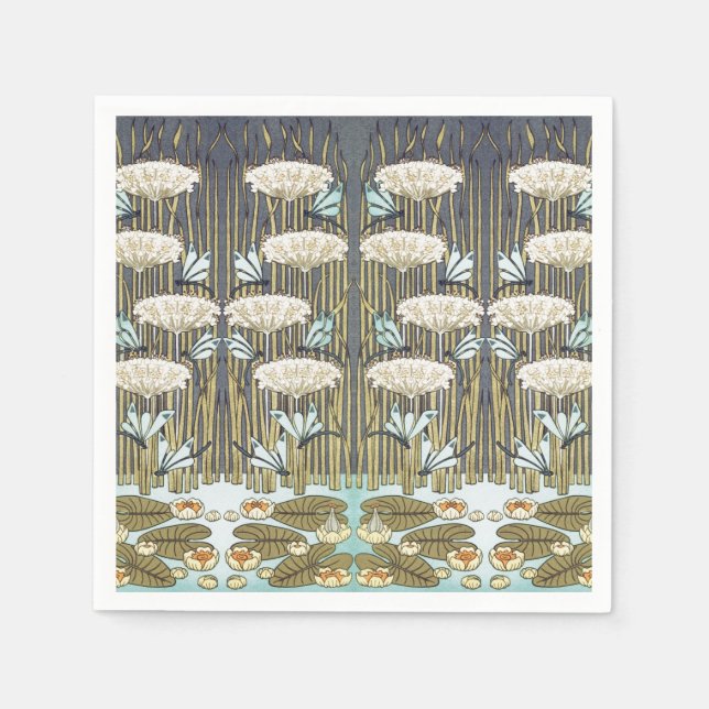Wasserlilien, Libellen, Marsh Art Nouveau Serviette (Vorderseite)