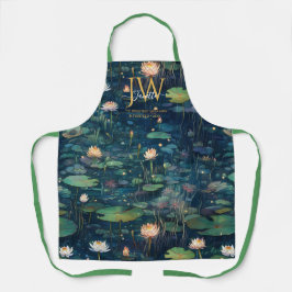 Wasserlilien Märchengrüne Farbtöne für Monogramm Schürze