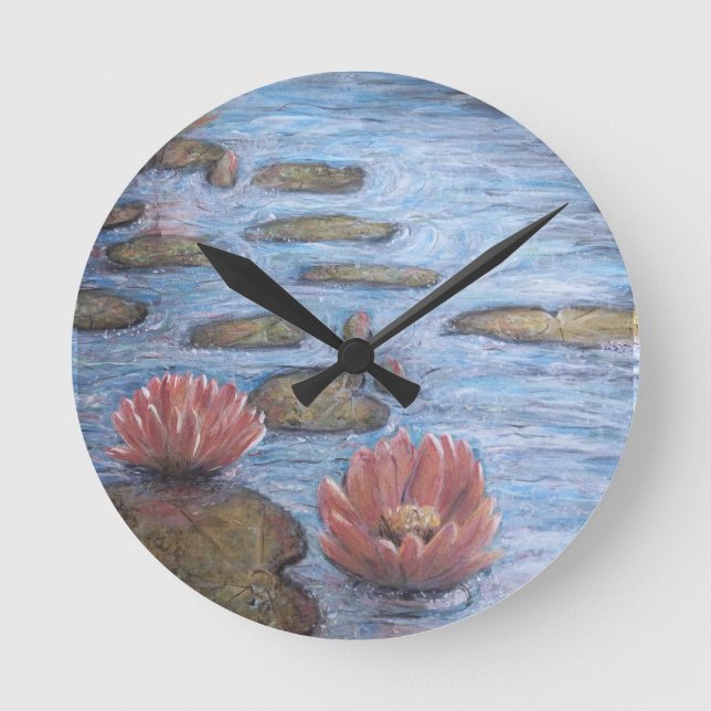 Wasserlilien Runde Wanduhr (Vorderseite)