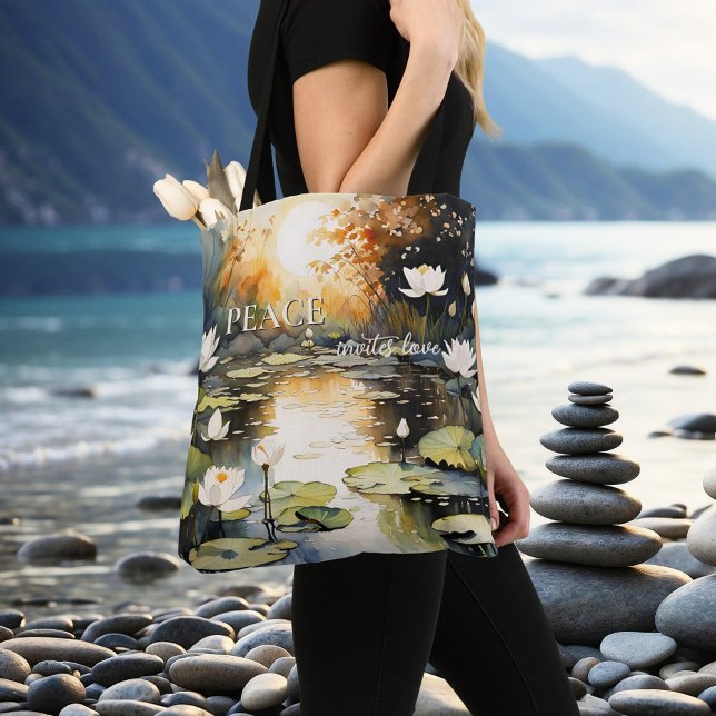 Wasserlilien Tauchen Liebe Meditation Tasche (Tote bag featuring peaceful watercolor waterlilies in a pond - meditation - yoga - zen - mindfulness)