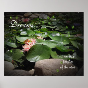 Wasserlilien und Glühwürmchen Aquarell mit Leinwan Poster