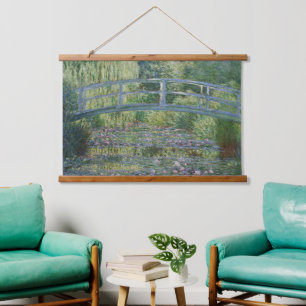 Wasserlilien und Japanische Fußbrücke Wandteppich Mit Holzrahmen