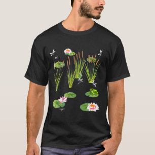 Wasserlilien und Libellen mit Frosch auf Lily Pad T-Shirt