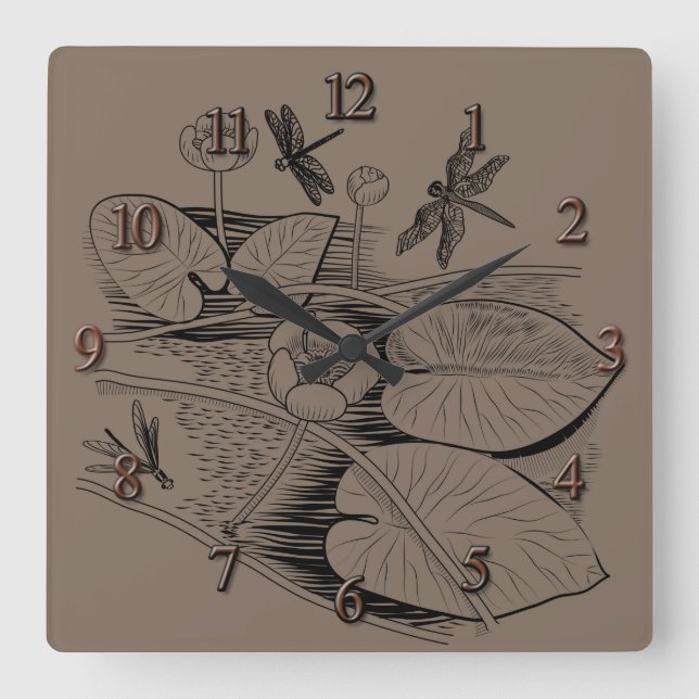 Wasserlilienbraun Quadratische Wanduhr (Vorderseite)