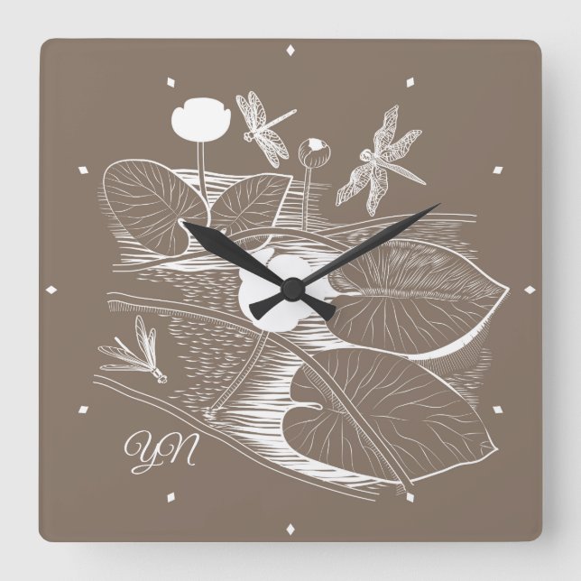 Wasserlililie-Grafik Quadratische Wanduhr (Vorderseite)