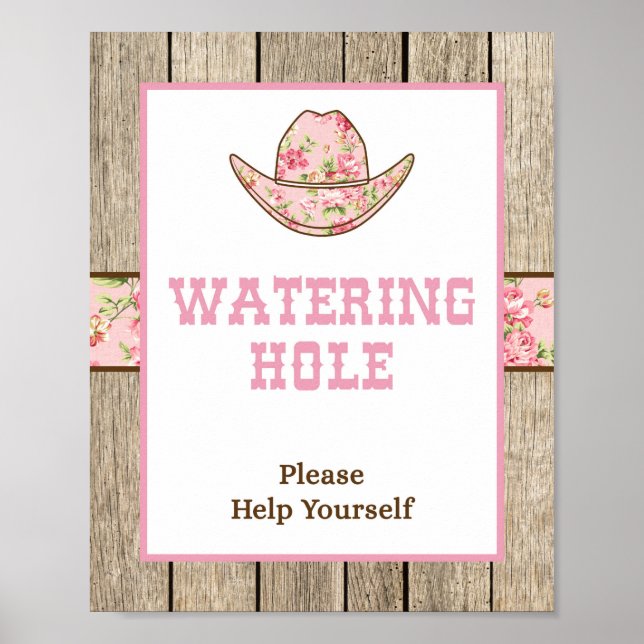 Wasserloch Cowgirl Drink Party Zeichen Poster (Vorne)