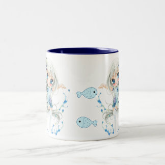 Wassermädchen und kawaii Fische Zweifarbige Tasse