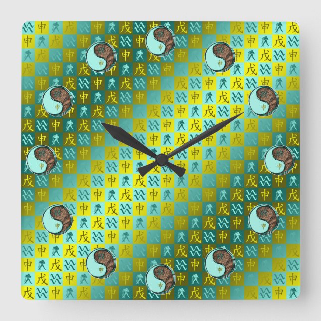 Wassermann & Erdaffe Quadratische Wanduhr (Vorderseite)