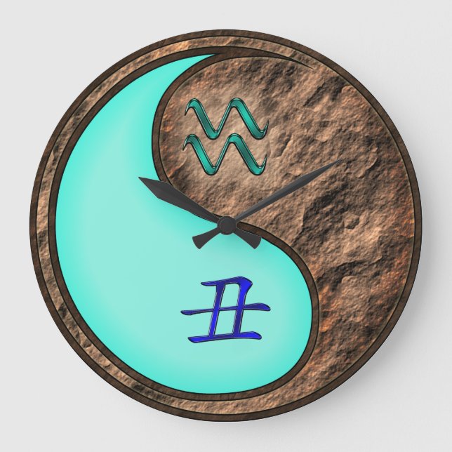 Wassermann & Erde Ochse Große Wanduhr (Vorderseite)