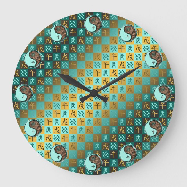 Wassermann & Erde Pferd Große Wanduhr (Vorderseite)