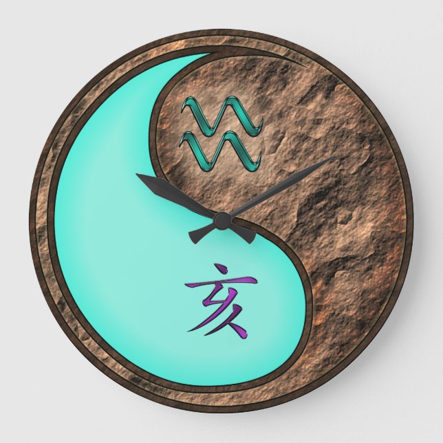 Wassermann & Erde-Schwein Große Wanduhr (Vorderseite)