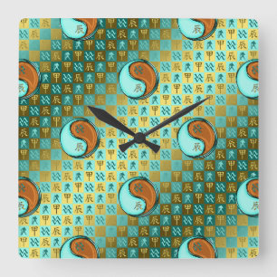 Wassermann & Holz-Drache Quadratische Wanduhr