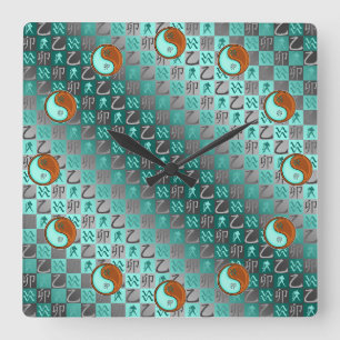 Wassermann & Holzkaninchen Quadratische Wanduhr