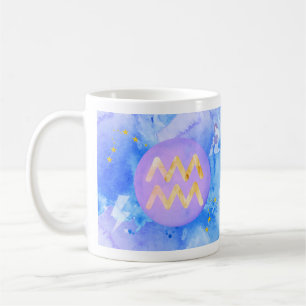 Wassermann Lila Blau Aquarell Astrologie Sternzeic Kaffeetasse