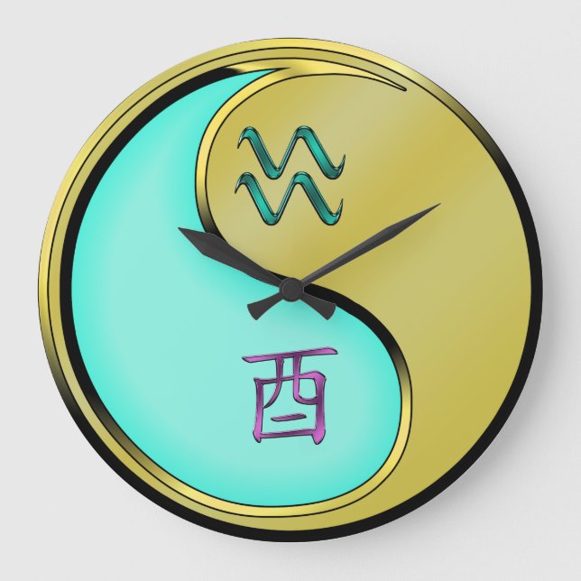 Wassermann & Metallener Hahn Große Wanduhr (Vorderseite)