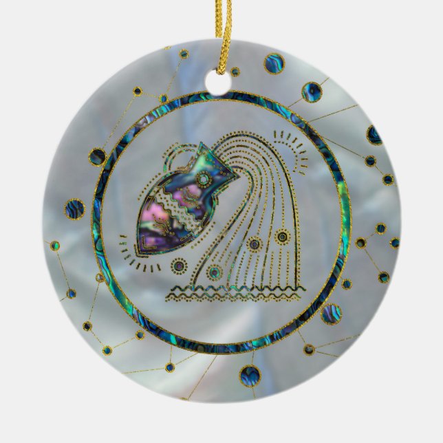 Wassermann-Tierkreis-Goldohrschnecke auf Keramikornament (Vorne)