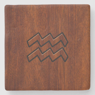 Wassermann-Tierkreis-Symbol-Mahagonibaum-Art Steinuntersetzer