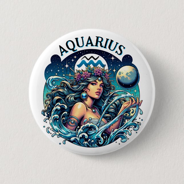 Wassermann Wassermann Schönes Astrologie-Weib  Button (Vorderseite)