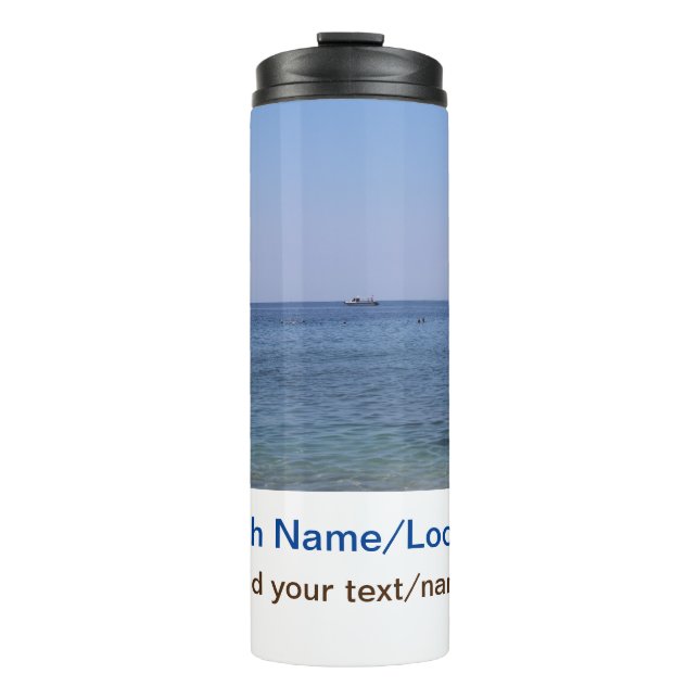Wassermeer Strand Foto geben Namen Text Platz Somm Thermosbecher (Vorderseite)