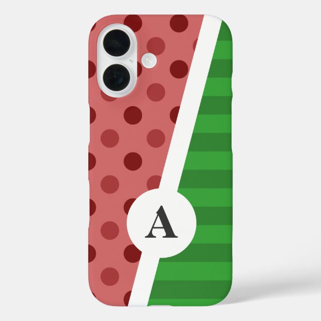 Wassermelon Polka Dot and Strip Pattern iPhone 16 Hülle (Rückseite)