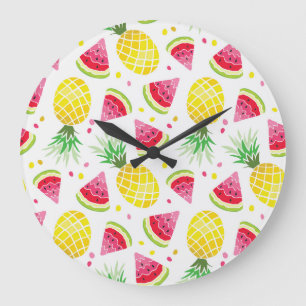 Wassermelone Ananas Sommer Nahtlose Printwerbung Große Wanduhr