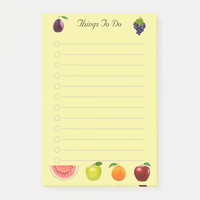 Wassermelone Apfel & Trauben Frucht auf gelben Not Post-it Klebezettel (Vorderseite)