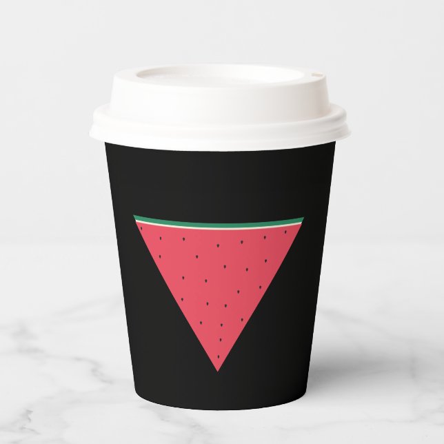 Wassermelone auf invertiertem rotem Dreieck Pappbecher (Vorderseite)