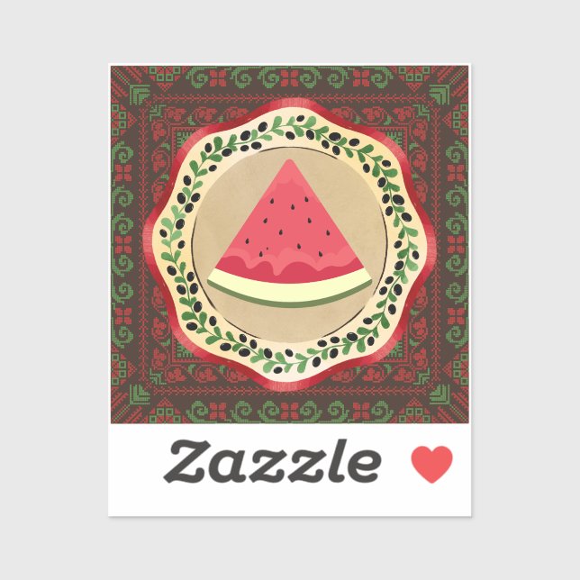 Wassermelone auf Olivenplatte mit palästinensische Aufkleber (Blatt)