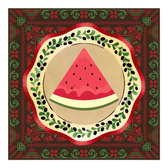 Wassermelone auf Olivenplatte mit palästinensische Fotodruck (Vorne)