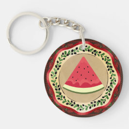 Wassermelone auf Olivenplatte mit palästinensische Schlüsselanhänger