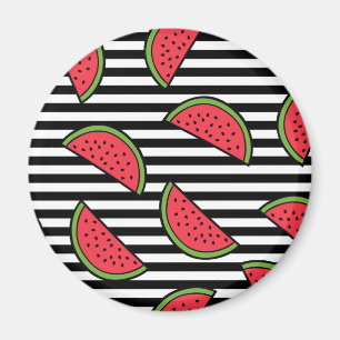 Wassermelone auf Schwarz-Weiß-Streifen Muster Magnet