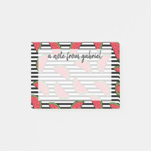 Wassermelone auf schwarzem u. weißem post-it klebezettel