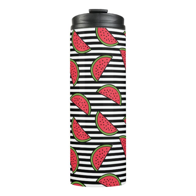 Wassermelone auf schwarzem u. weißem thermosbecher (Vorderseite)