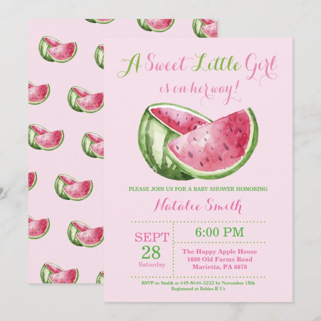 Wassermelone-Babyparty-Einladungs-Rosa-Mädchen Einladung (Vorne/Hinten)