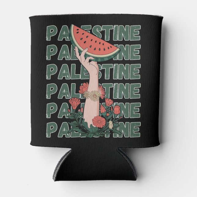 Wassermelone, Blume und Palestintext Wiederholen Dosenkühler (Vorderseite)