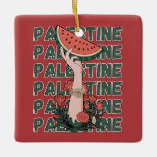 Wassermelone, Blume und Palestintext Wiederholen Keramikornament